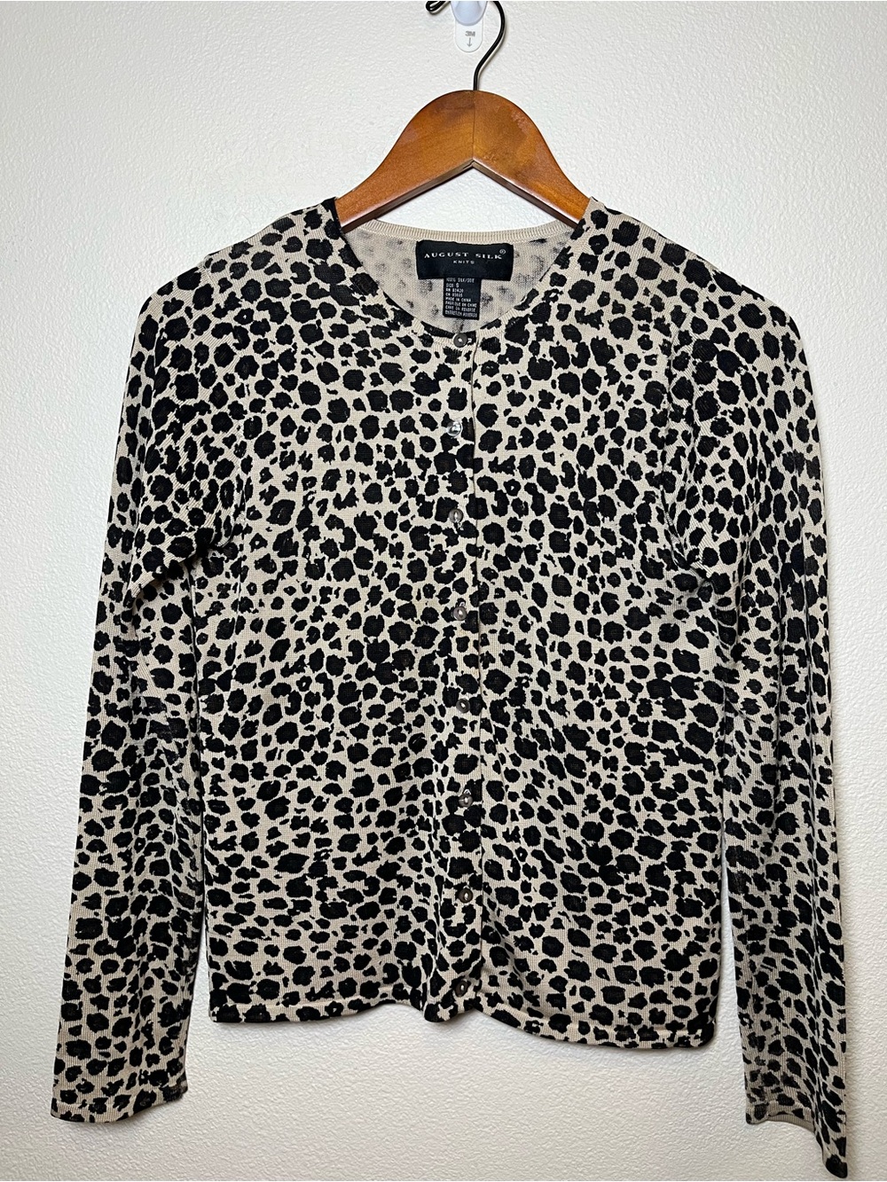 august silk Black and Cream Leopard Print Long-Sleeve Top